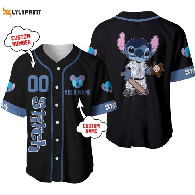 Personalized Stitch Playing Baseball All Over Print Baseball Jersey 1