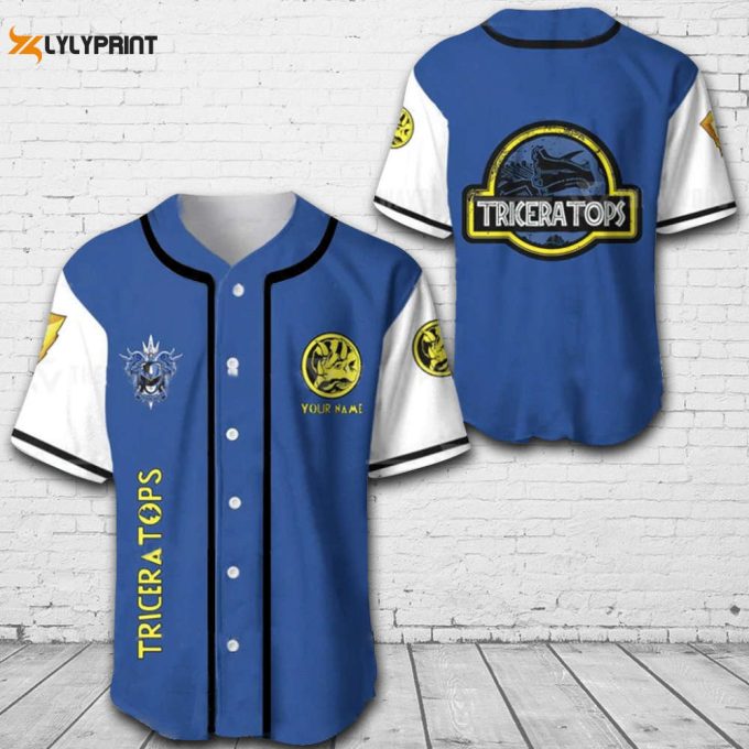 Personalized Triceratops Power Rangers All Over Print Unisex Baseball Jersey 1