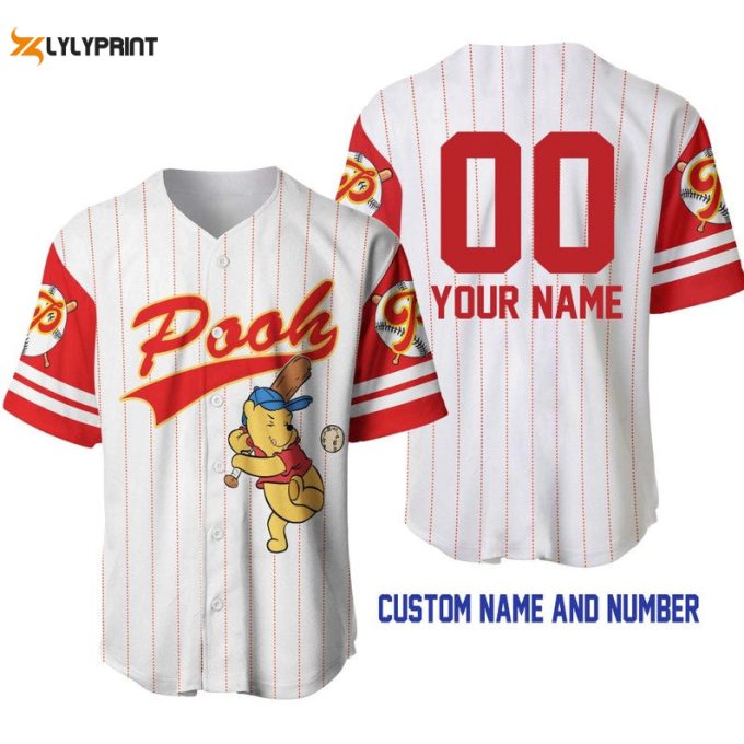 Personalized Winnie The Pooh All Over Print Pinstripe Baseball Jersey 1