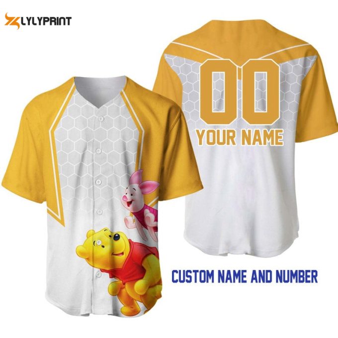 Personalized Winnie The Pooh Piglet Honey Pattern All Over Print Baseball Jersey 1