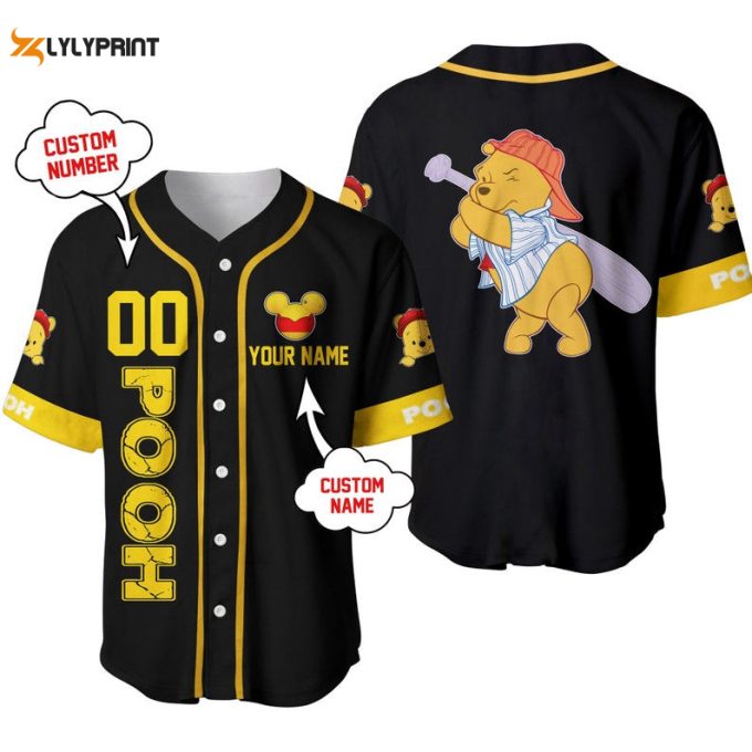 Personalized Winnie The Pooh Playing Baseball All Over Print Baseball Jersey 1