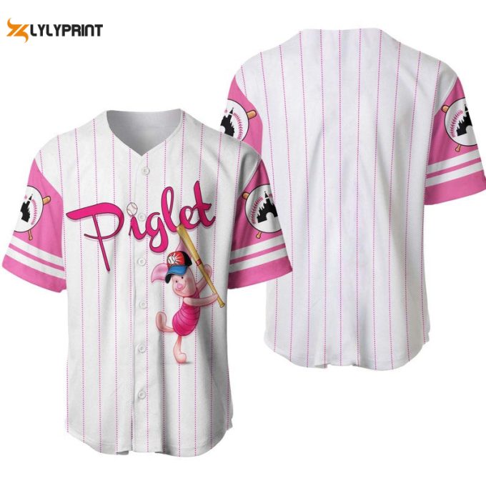 Piglet Pig Winnie The Pooh All Over Print Pinstripe Baseball Jersey 1