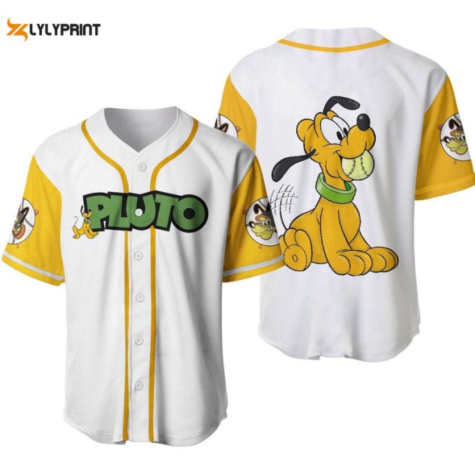 Pluto Dog Disney Cartoon Graphics All Over Print Unisex Baseball Jersey Yellow 1