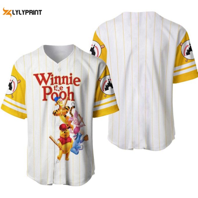 Pooh Tigger Piglet Eeyore All Over Print Pinstripe Baseball Jersey - Gift For Men Women 1