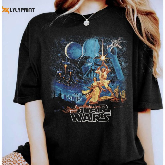 Retro 90S Star Wars A New Hope Classic Vintage Poster Comfort Colors Shirt, Unisex T-Shirt Family Birthday Gift Adult Kid Toddler Tee 1