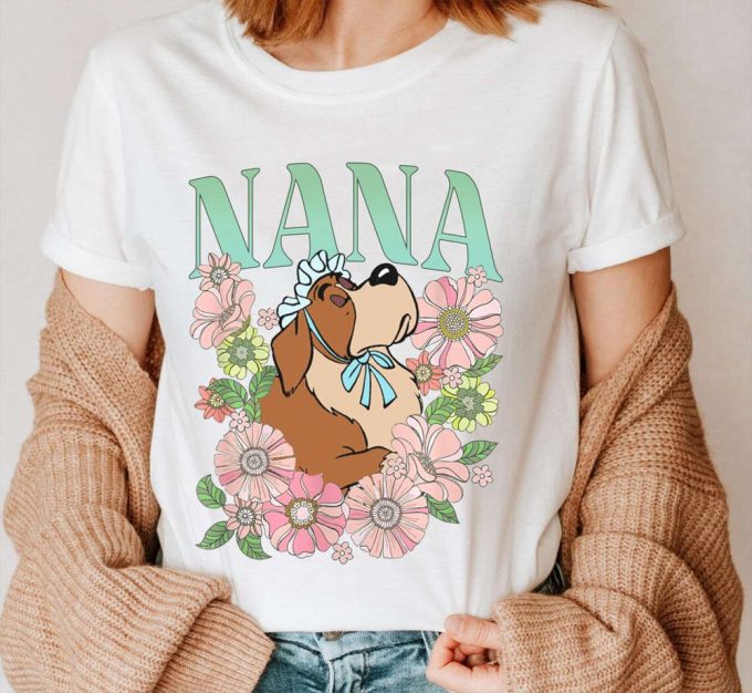 Retro Nana Dog Floral Shirt, Peter Pan T-Shirt, Disney Dogs Tee, Family Vacation, Disneyland Trip Gift For Dog Lover 2