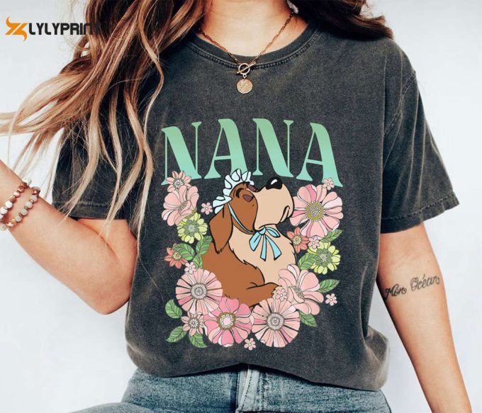 Retro Nana Dog Floral Shirt, Peter Pan T-Shirt, Disney Dogs Tee, Family Vacation, Disneyland Trip Gift For Dog Lover 1