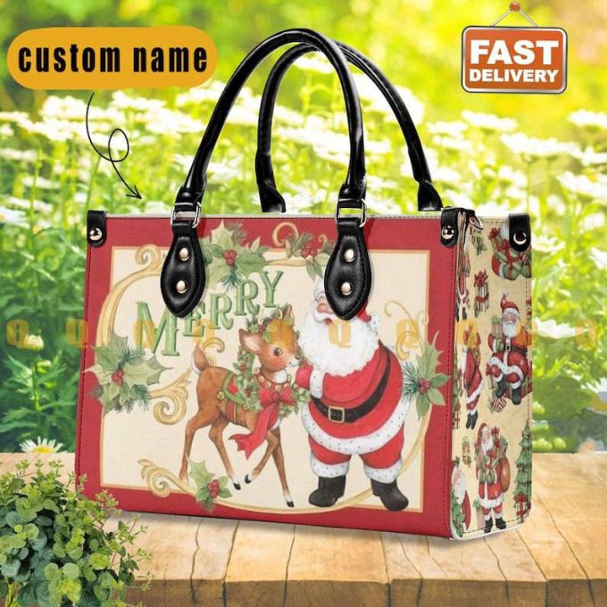 Santa Claus Custom Name Leather Handbag Gift For Women 2