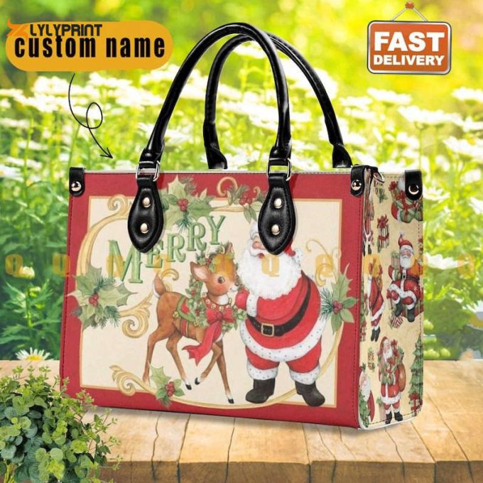 Santa Claus Custom Name Leather Handbag Gift For Women 1