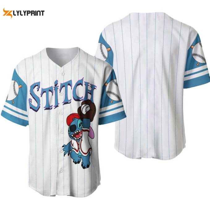 Stitch Disney All Over Print Pinstripe Baseball Jersey 1