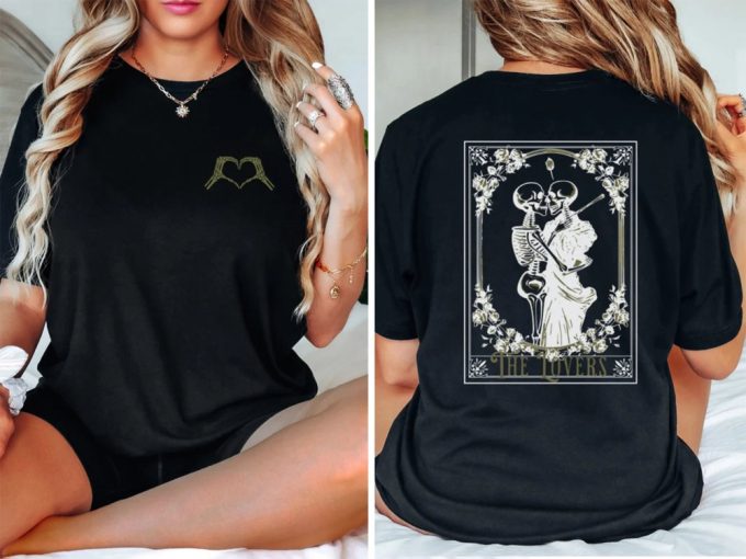 Till Death The Lovers Tarot Card Back Print Shirt / Trendy Oversized Skeleton Wedding Tshirt, Goth Wedding Day Valentines Engagement Gift 2