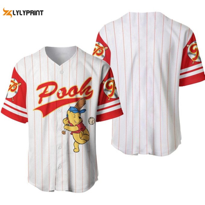 Winnie The Pooh All Over Print Pinstripe Baseball Jersey 1