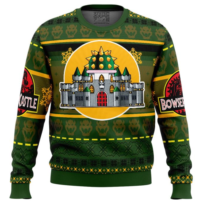 Get Festive With Bowser Castle Mario Bros Ugly Christmas Sweater - Perfect For Gamers &Amp;Amp; Nintendo Fans! 1