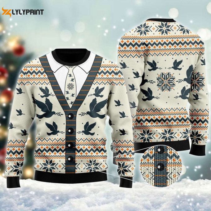 Flying Pigeon Cardigan Ugly Sweater 3D Sweatshirt – Stylish Silhouette For A Unique Look!