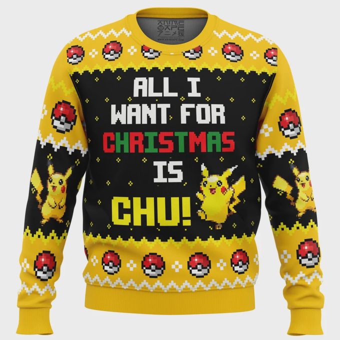 All I Want Pikachu Ugly Christmas Sweater: Festive Pokemon Apparel For Holiday Cheer! 2