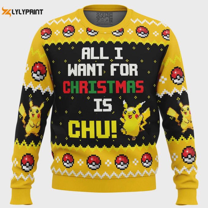 All I Want Pikachu Ugly Christmas Sweater: Festive Pokemon Apparel For Holiday Cheer! 1