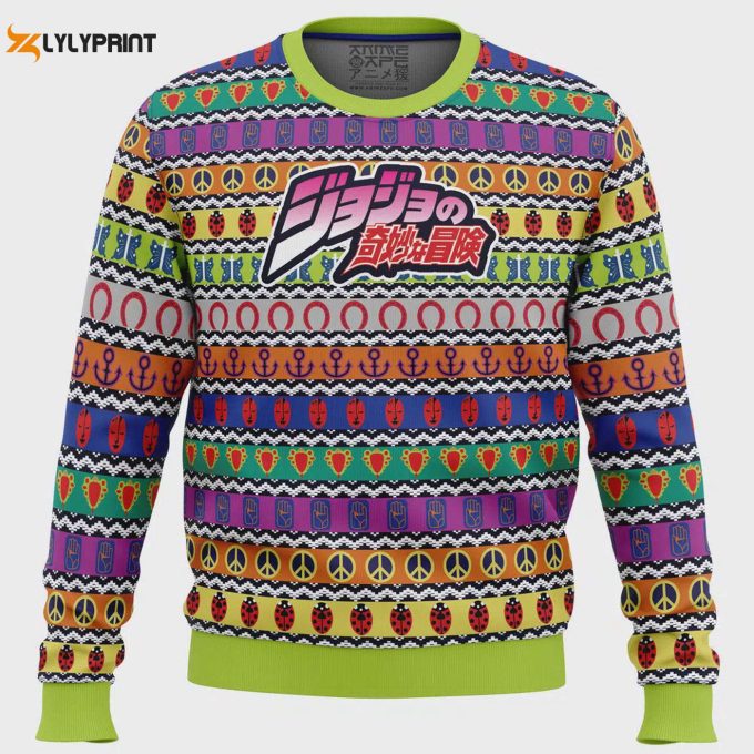 Jojo S Bizarre Adventure Christmas Sweater – All Symbols Pattern For Festive Style