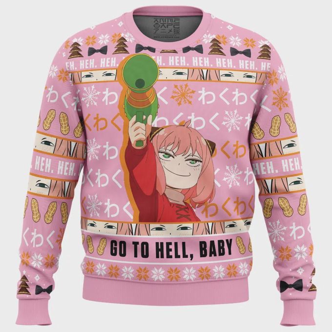 Get Festive With Anya Go To Hell Baby Spy X Family Ugly Christmas Sweater! 2