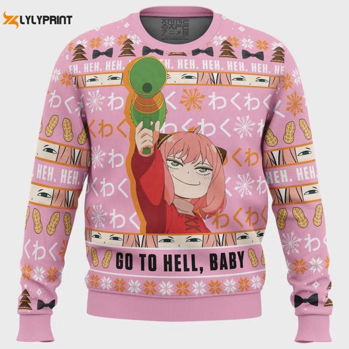 Get Festive With Anya Go To Hell Baby Spy X Family Ugly Christmas Sweater! 1