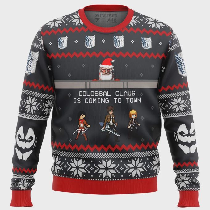 Get Festive With Attack On Titan Colossal Claus Ugly Christmas Sweater – Limited Edition Fun For Anime Fans