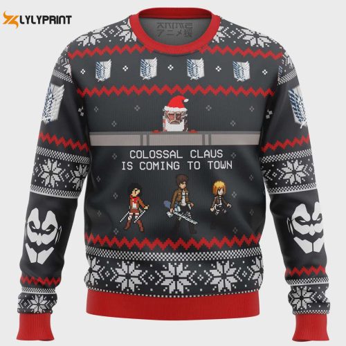 Get Festive with Attack on Titan Colossal Claus Ugly Christmas Sweater – Limited Edition Fun for Anime Fans