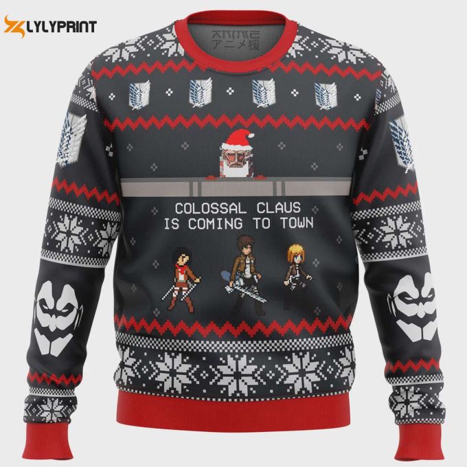 Get Festive With Attack On Titan Colossal Claus Ugly Christmas Sweater – Limited Edition Fun For Anime Fans