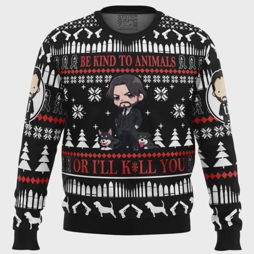 Be Kind to Animals: John Wick Ugly Christmas Sweater – Unique & Festive Apparel