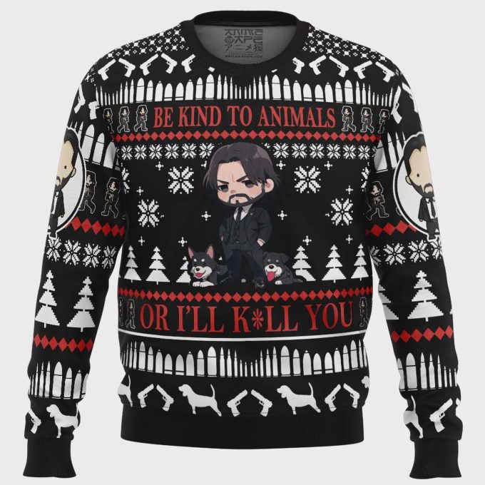 Be Kind To Animals: John Wick Ugly Christmas Sweater - Unique &Amp; Festive Apparel 2