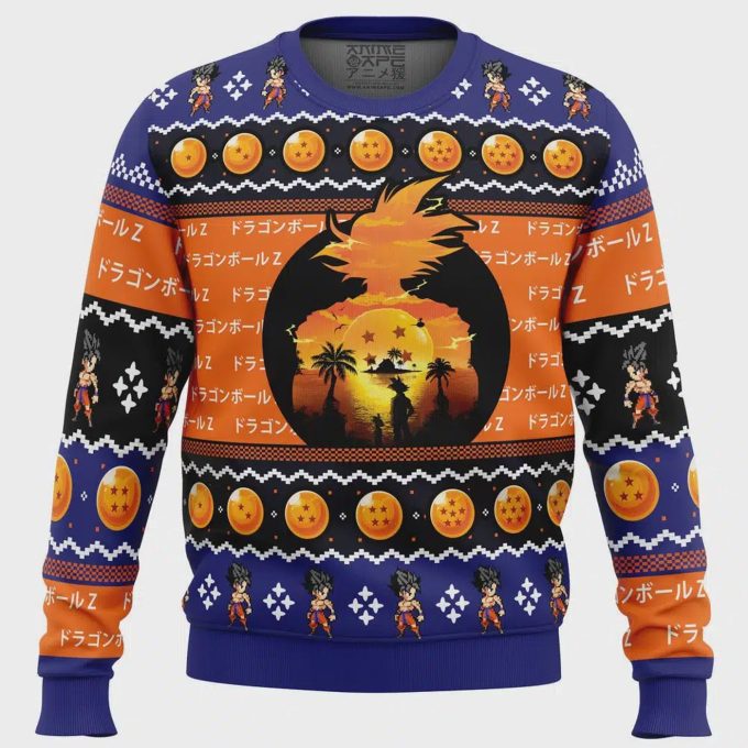 Stunning Sunset Dragon Ball Z Ugly Christmas Sweater – Festive &Amp; Unique Design