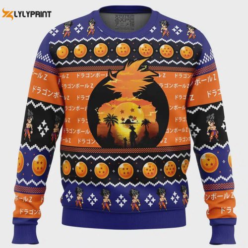 Stunning Sunset Dragon Ball Z Ugly Christmas Sweater – Festive & Unique Design