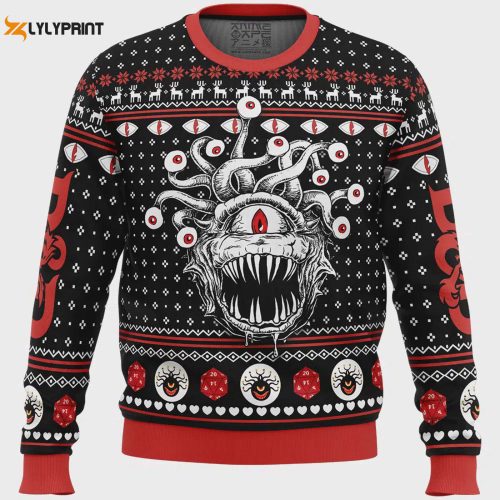 Get Festive with the Beholder Dungeons and Dragons Ugly Christmas Sweater – Unique Holiday Attire