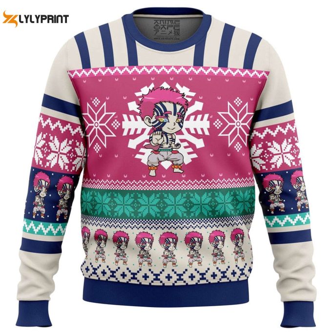 Get Festive With Chibi Christmas Akaza Demon Slayer Ugly Sweater