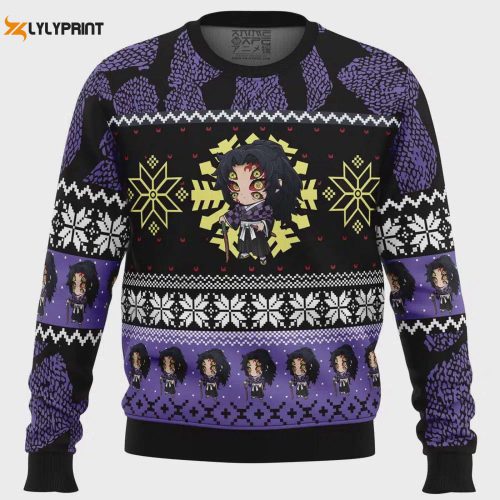 Get Festive with Chibi Christmas Kokushibo Sweater – Demon Slayer Ugly Sweater