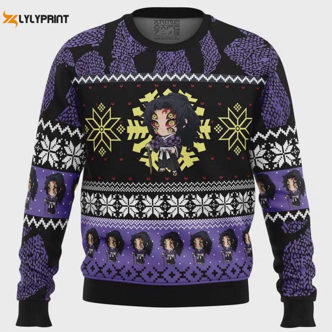 Get Festive With Chibi Christmas Kokushibo Sweater – Demon Slayer Ugly Sweater