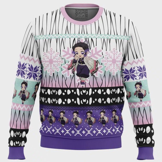 Chibi Christmas Shinobu Kocho Ugly Sweater – Festive Demon Slayer Apparel