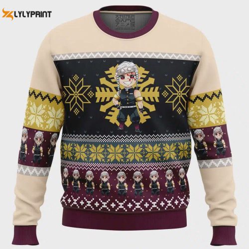 Get Festive with Chibi Christmas Tengen Uzui Demon Slayer Ugly Sweater – Perfect Gift for Anime Fans!