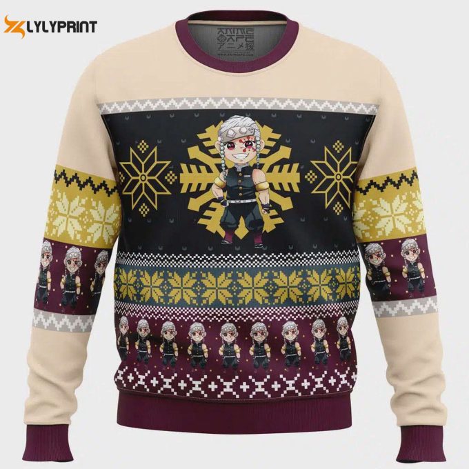 Get Festive With Chibi Christmas Tengen Uzui Demon Slayer Ugly Sweater – Perfect Gift For Anime Fans!