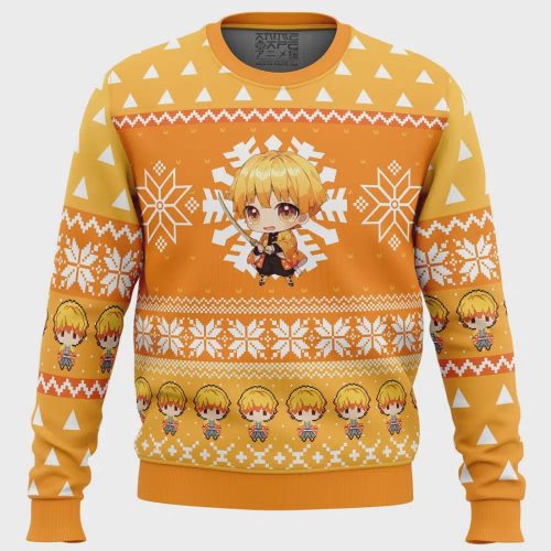 Get Festive with Chibi Christmas Zenitsu Agatsuma Ugly Sweater – Perfect for Demon Slayer Fans!