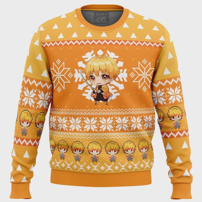 Get Festive With Chibi Christmas Zenitsu Agatsuma Ugly Sweater – Perfect For Demon Slayer Fans!