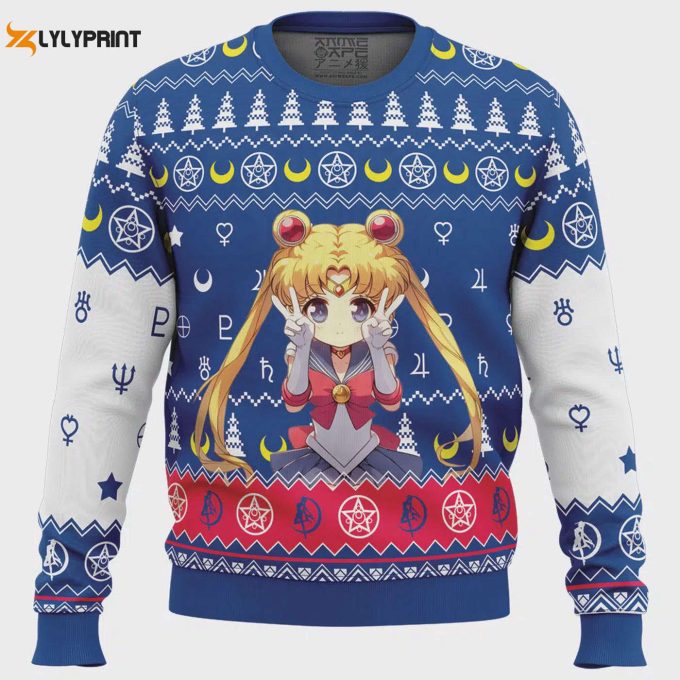 Chibi Usagi Tsukino Sailor Moon Ugly Christmas Sweater - Festive Anime-Inspired Holiday Apparel 1