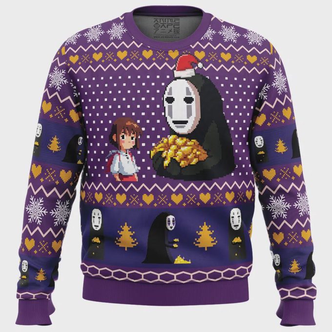 Chihiro &Amp; No Face Spirited Away Ugly Christmas Sweater - Festive Anime Inspired Clothing 2