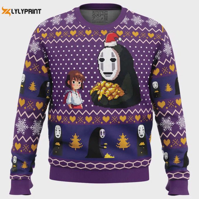 Chihiro &Amp;Amp; No Face Spirited Away Ugly Christmas Sweater - Festive Anime Inspired Clothing 1