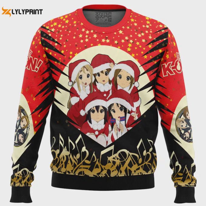 Get Festive With K-On! Christmas Band Ugly Sweater - Perfect Holiday Attire 1