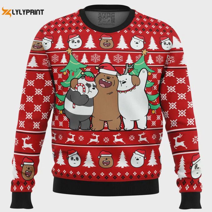 Get Festive With Our Christmas Bears We Bare Bears Ugly Sweater - Perfect For The Holidays! 1