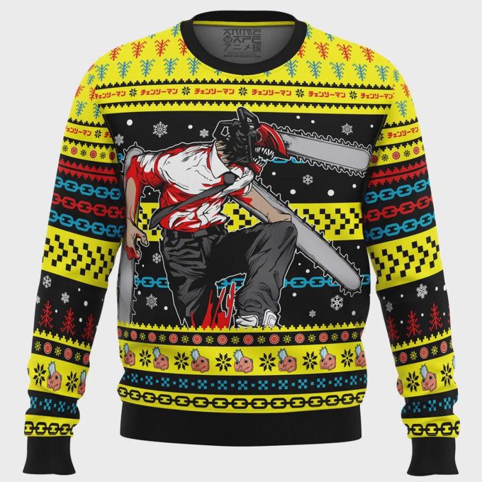 Get Festive With Chainsaw Man Ugly Christmas Sweater – Perfect Holiday Gift!