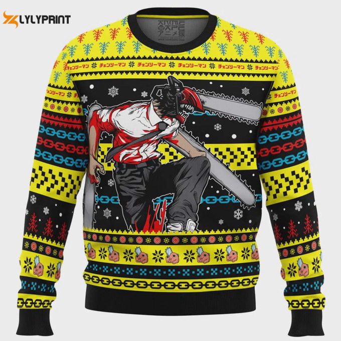 Get Festive With Chainsaw Man Ugly Christmas Sweater – Perfect Holiday Gift!