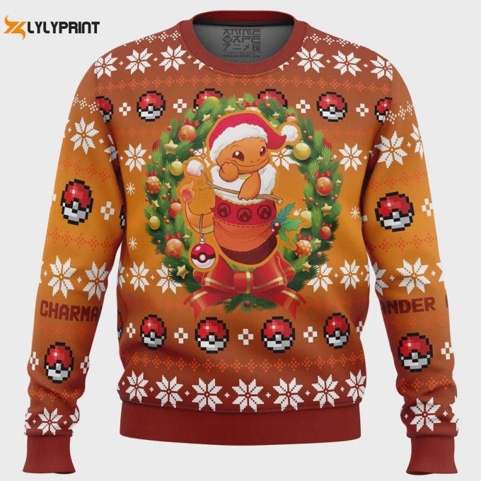 Get Festive With The Christmas Charmander Pokemon Ugly Sweater – Perfect Holiday Gift!