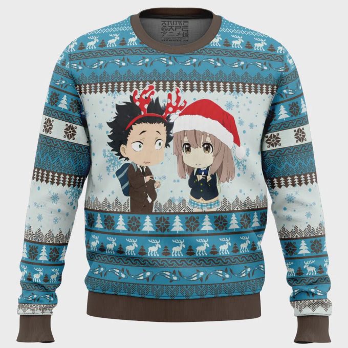 Get Festive With Christmas Couple A Silent Voice Ugly Christmas Sweater – Perfect Holiday Attire!