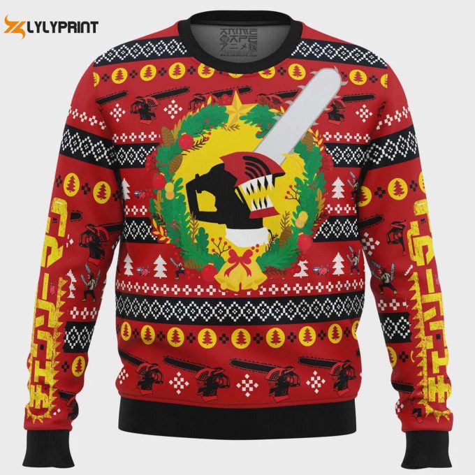 Get Festive With The Christmas Dream Chainsaw Man Ugly Christmas Sweater - Perfect For Holiday Parties! 1