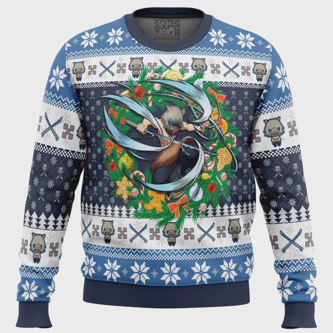 Get Festive With Christmas Hashibira Inosuke Sweater – Perfect Ugly Christmas Sweater For Demon Slayer Fans!